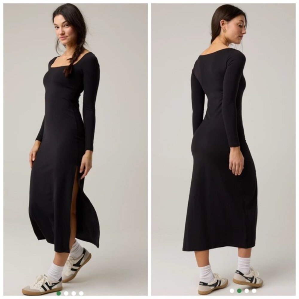 aerie Black Long Sleeve Maxi Dress with Side Slit